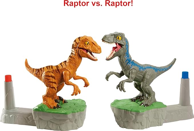 Mattel Games Rock 'Em Sock 'Em Raptors Jurassic World Domination Kids Game Fighting Raptors with Blue vs Atrociraptor - Figurio