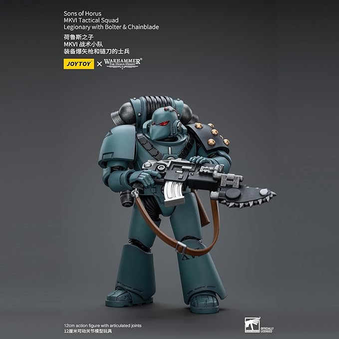 JOYTOY 1/18 Action Warhammer 40,000 Figure Sons of Horus MKVI Tactical Squad Legionary with Bolter & Chainblade 5''Tall Movable Model Collectible Figurine - Figurio