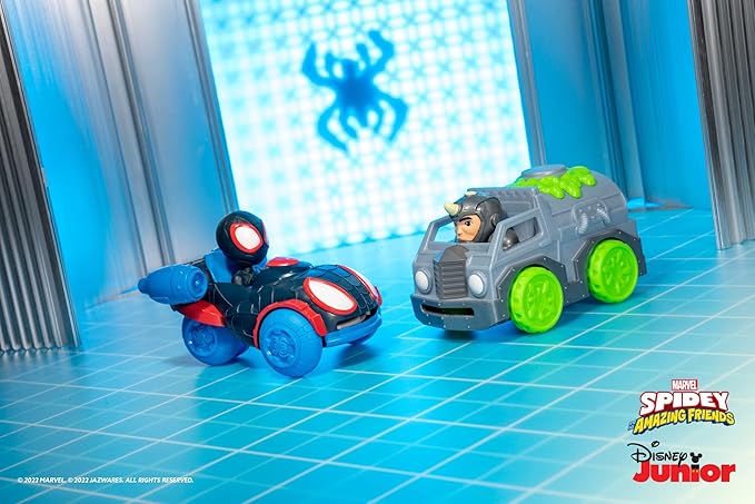 Marvel Spidey and his Amazing Friends Little Vehicle 2-Pack - 5” Disc Dashers Featuring Miles Morales Vs Rhino - Amazon Exclusive - Figurio