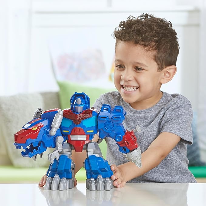 Transformers Dinobot Adventures Optimus Prime T-Rex Converting Toy with Lights and Sounds, 9+ Inch Action Figure, Ages 3 and Up - Figurio