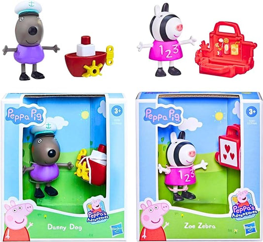 Hasbro Peppa Pig - 3" 8cm Poseable Articulated Figure & Accessory Sets - Danny Dog & Zoe Zebra - Figurio