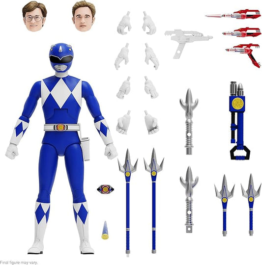 Super7 ULTIMATES! Mighty Morphin Power Rangers Blue Ranger - 7" Power Rangers Action Figure with Accessories Classic TV Show Collectibles - Figurio