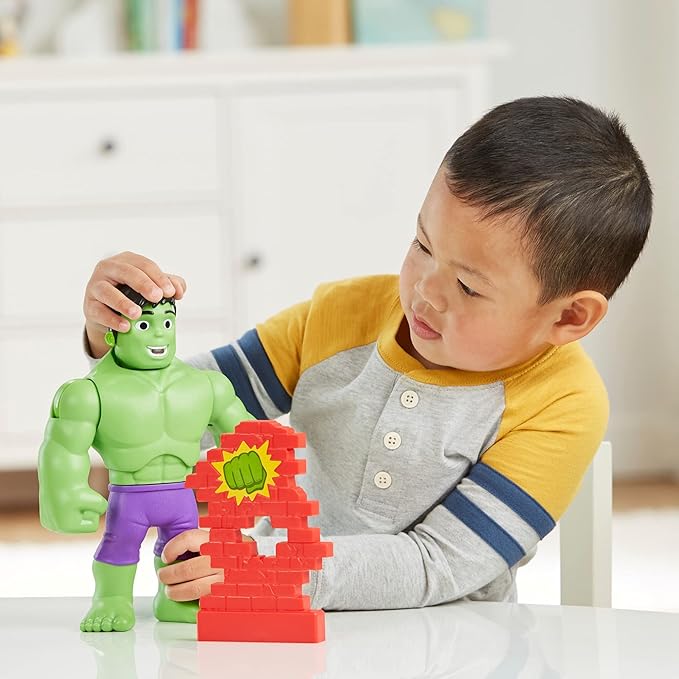 Spidey and His Amazing Friends Marvel Power Smash Hulk Action Figure, 10-inch Hulk Toys, Preschool Toys, Super Hero Toys for 3 Year Old Boys and Girls and Up, with Brick Wall Accessory - Figurio