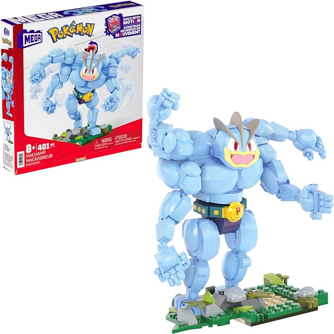 Mega Pokémon Building Toys Set Machamp with 401 Pieces, Articulated and Poseable with Motion, 6+ Inches Tall, for Kids - Figurio