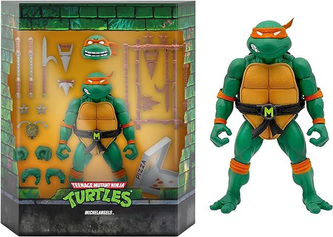 Super7 ULTIMATES! Teenage Mutant Ninja Turtles Michelangelo - 7" TMNT Action Figure with Accessories Classic Cartoon Collectibles and Retro Toys - Figurio