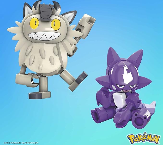 Mega Pokémon Action Figures Building Toy Collectible Toxel vs. Galarian Meowth with Great Ball - Figurio