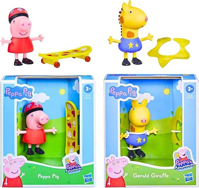 Hasbro Peppa Pig - 3" 8cm Poseable Articulated Figure & Accessory Sets - Peppa Pig Skateboard & Gerald Giraffe - Figurio