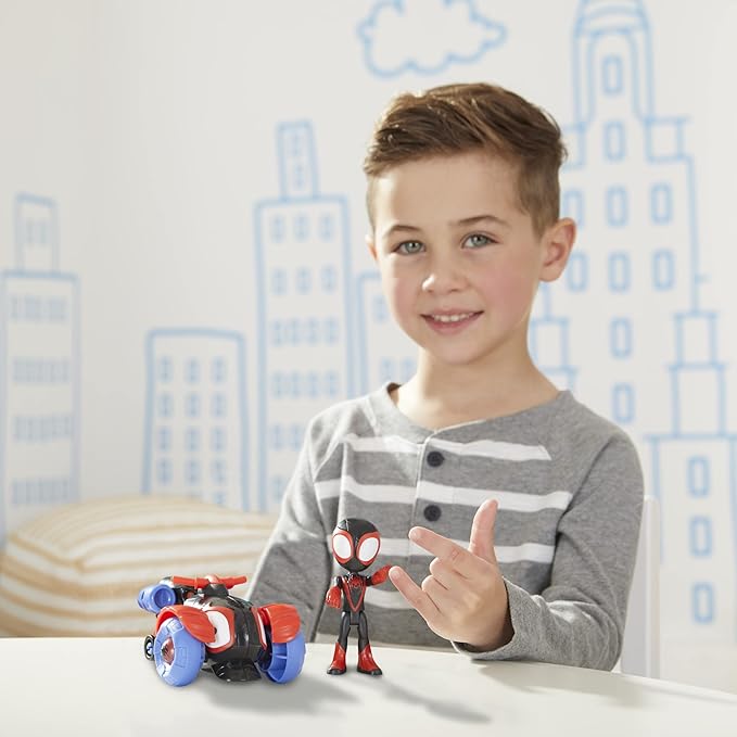 Spidey and His Amazing Friends Marvel Miles Morales: Spider-Man Action Figure and Techno-Racer Vehicle, for Kids Ages 3 and Up - Figurio