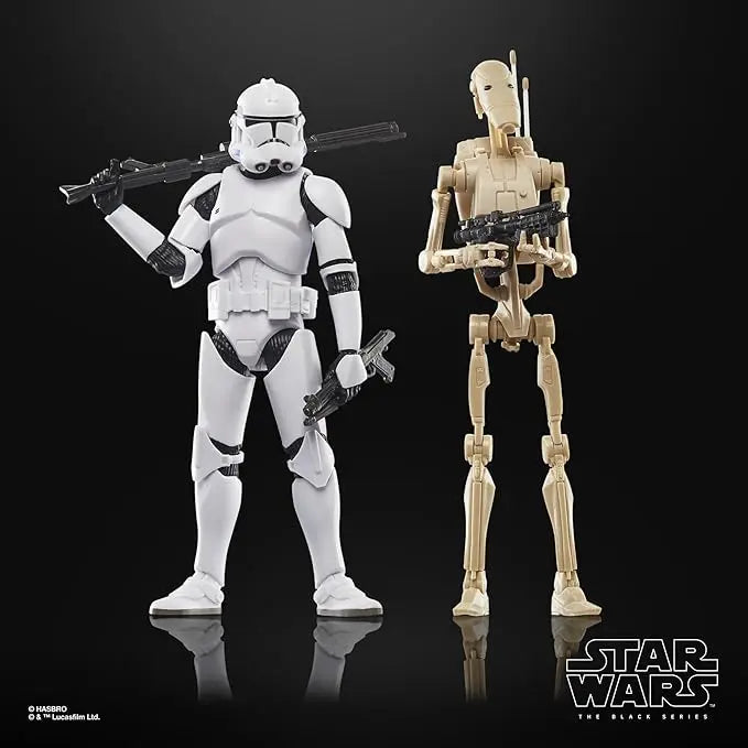 STAR WARS The Black Series Phase II Clone Trooper & Battle Droid, The Clone Wars Troop Building Collectible 6 Inch Action Figure 2-Pack - Figurio