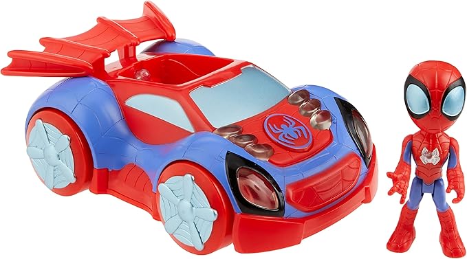 Spidey and His Amazing Friends Glow Tech Web-Crawler Toy Car with Spider-Man Action Figure, Marvel Super Hero Preschool Toys for 3 Year Old Boys and Girls and Up, Lights & Sounds - Figurio