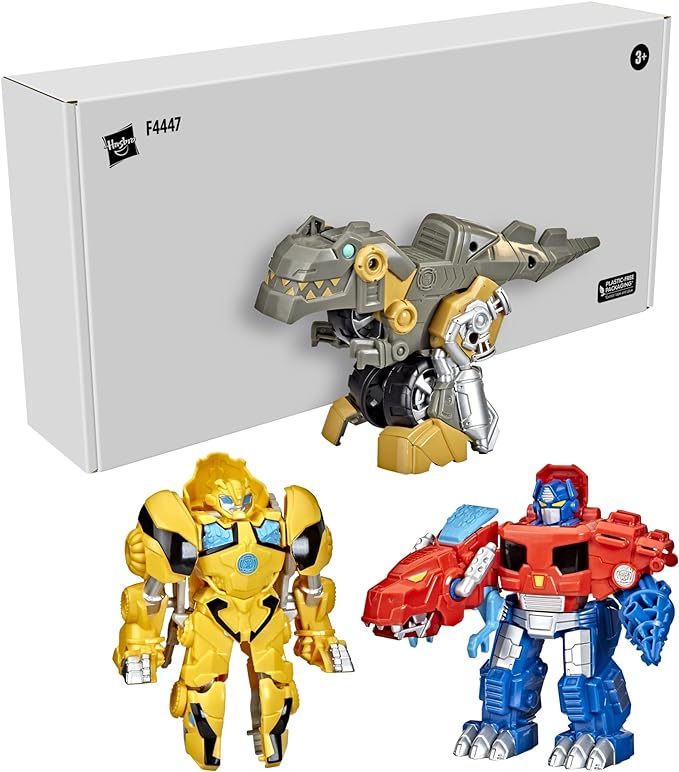 Transformers Playskool Primal Team-Up 3-Pack with Optimus Prime,Bumblebee, and Grimlock Converting Dinosaur Figures, 4.5-Inch Toys, Ages 3 and Up (Amazon Exclusive) - Figurio