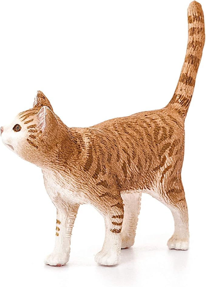 Schleich Farm World, Realistic Cute Cat Toys for Boys and Girls, Orange and White Tabby Cat Toy, Ages 3+ - Figurio