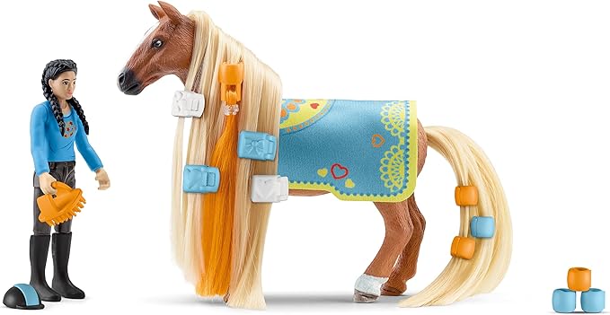 Schleich Horse Club Sofia's Beauties 18-Piece Horse Beauty Set - Horse Rider Kim and Horse Figurine with Brushable Styling Hair Plus Bead and Clip Accessories, Gift for Boys and Girls Ages 5 and up - Figurio