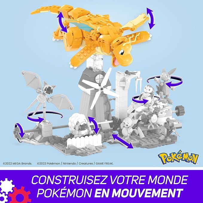 MEGA Pokémon Building Toys Set Dragonite with 388 Pieces, Articulated and Poseable with Motion, 7 Inches Tall, for Kids - Figurio