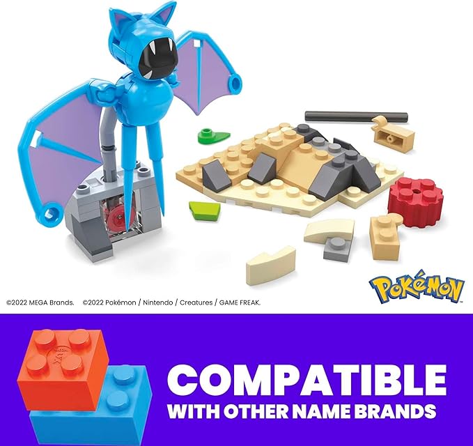 Mega Pokémon Building Toys Set, Zubat’s Midnight Flight with 61 Pieces, 1 Poseable Character, 5 Inches Tall, for Kids - Figurio