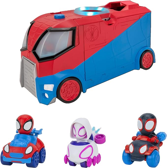 Marvel Spidey and his Amazing Friends Web Transporter Feature Vehicle, Lights & Sounds - Includes 3 Amazing Mini Vehicles, Unisex - Figurio