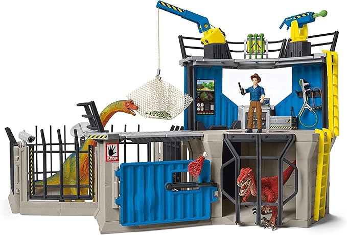 Schleich Dinosaur Toys Science Playset - 33-Piece Set Research Station with Brachiosaurus, Velociraptor, Men Scientist Action Figures, and Dart Cannon, Kids Figurines for Ages 4 and Above - Figurio