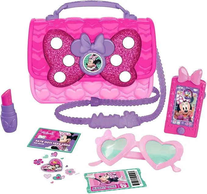 Disney Junior Minnie Mouse Bowfabulous Bag Set, 7-pieces, Dress Up and Pretend Play, Kids Toys for Ages 3 Up by Just Play - Figurio