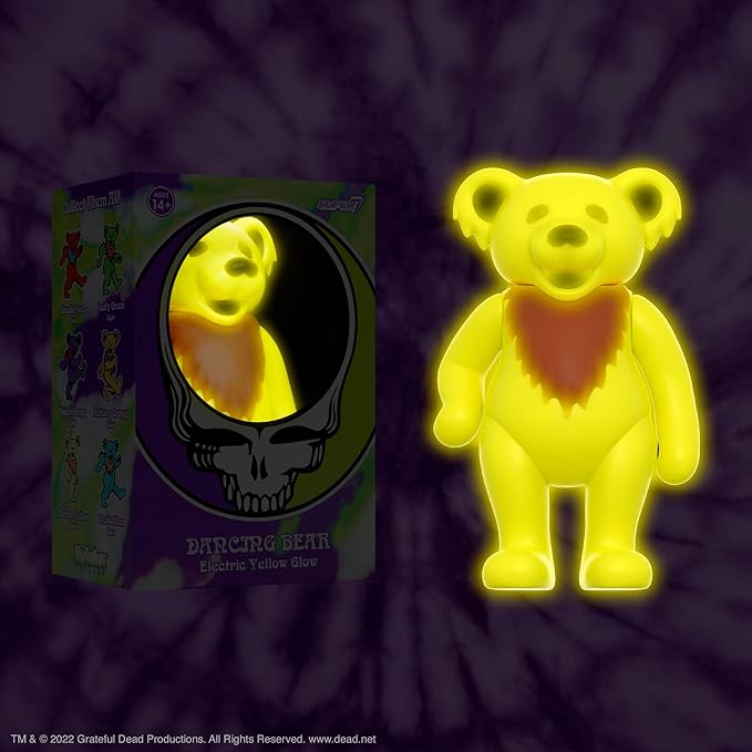 Super7 Grateful Dead Dancing Bear (Glow in The Dark) - 3.75" Grateful Dead Action Figure with Peg Stand Accessory Classic Music Collectibles and Retro Toys - Figurio