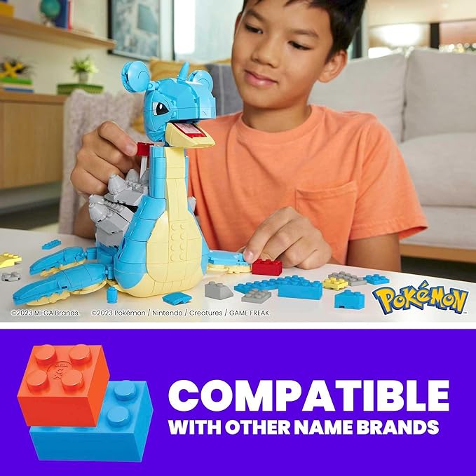 MEGA Pokémon Building Toys Set Lapras with 527 Pieces, Articulated and Poseable with Motion, 6 Inches Tall, for Kids - Figurio