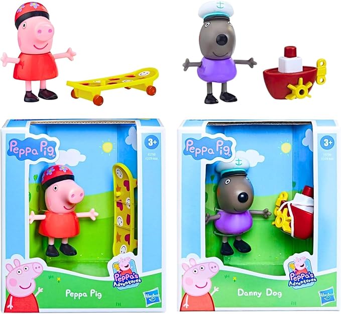 Hasbro Peppa Pig - 3" 8cm Poseable Articulated Figure & Accessory Sets - Peppa Pig Skateboard & Danny Dog - Figurio