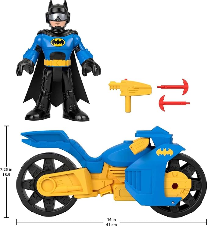 Fisher-Price Imaginext DC Super Friends Batman Toys, XL Batcycle & XL Batman Figure, Each 10 Inches, for Preschool Kids Ages 3+ Years - Figurio