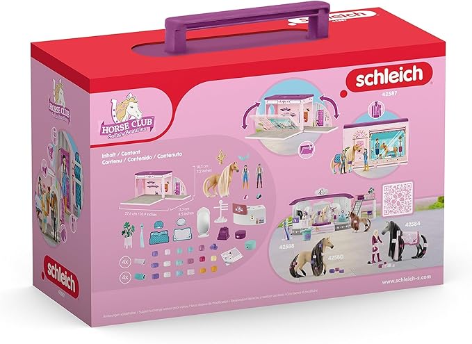 Schleich Horse Club Sofia's Beauties Horse Pop-Up Boutique with Hair Brushing Accessories and Figurines - 25-Piece Brushable Hair Pop-up Horse Salon Boutique For Grooming Horses, Gift for Kids Ages 4+ - Figurio