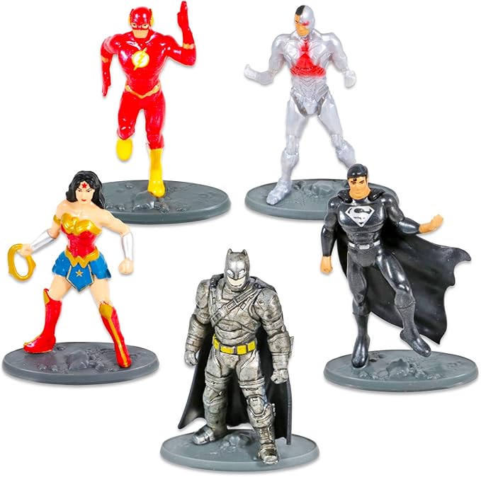 Justice League Figure Set Justice League Toys Bundle - 5 Pc Justice League Collectibles with Batman Stickers and More (Justice League Toppers) - Figurio