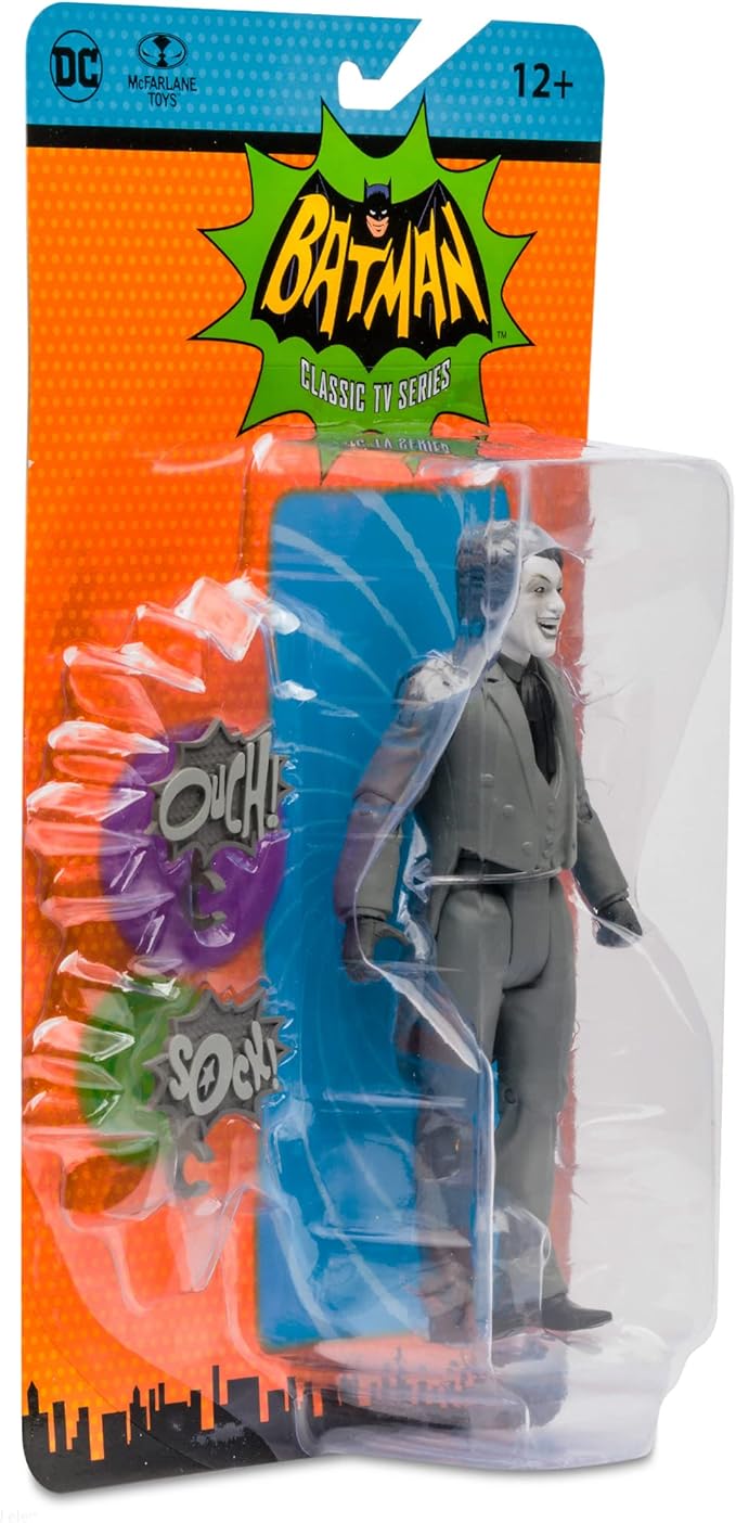 McFarlane Toys, DC Multiverse, 5-inch DC Retro The Joker (Black and White) Action Figure with Action Word Bubbles, Collectible DC Retro 1960's TV Figure – Ages 12+ - Figurio