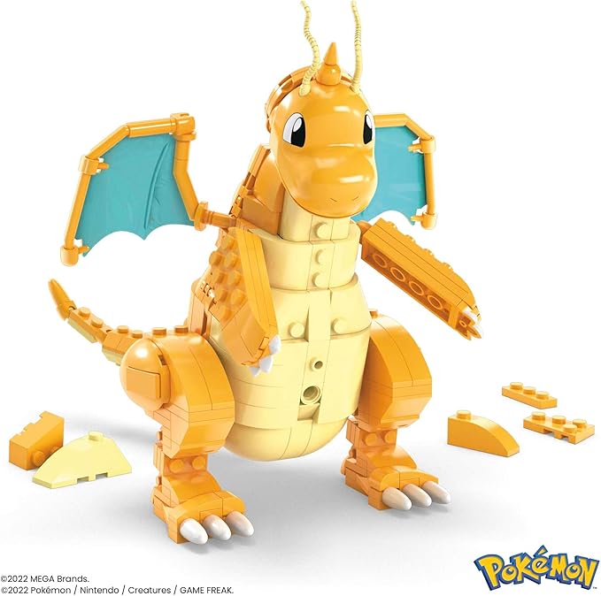 MEGA Pokémon Building Toys Set Dragonite with 388 Pieces, Articulated and Poseable with Motion, 7 Inches Tall, for Kids - Figurio