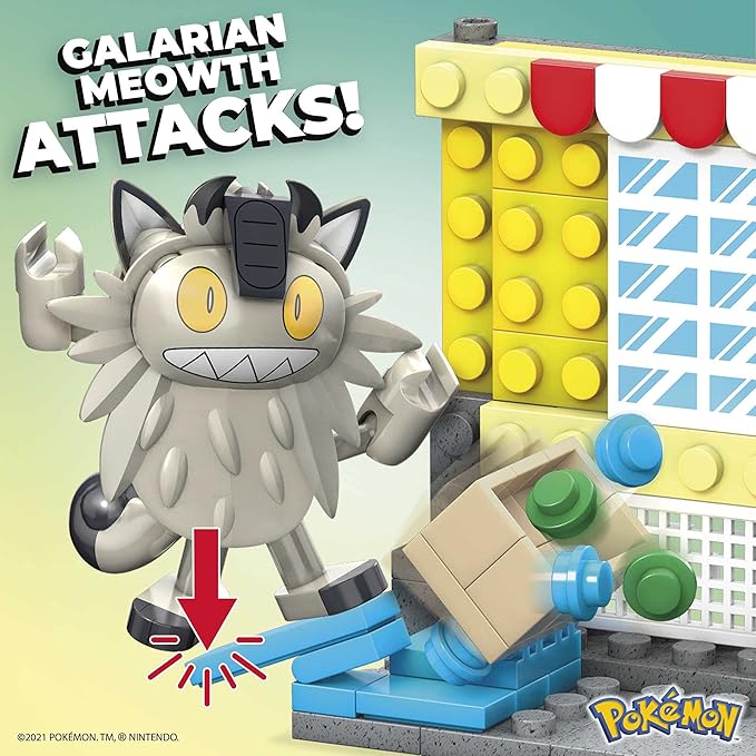 Mega Pokémon Action Figures Building Toy Collectible Toxel vs. Galarian Meowth with Great Ball - Figurio