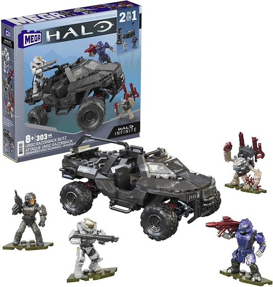 Mega Halo Infinite Toy Car Building Toys Set, UNSC Razorback Blitz Vehicle with 303 Pieces, 4 Micro Action Figures and Accessories, Gift Ideas - Figurio