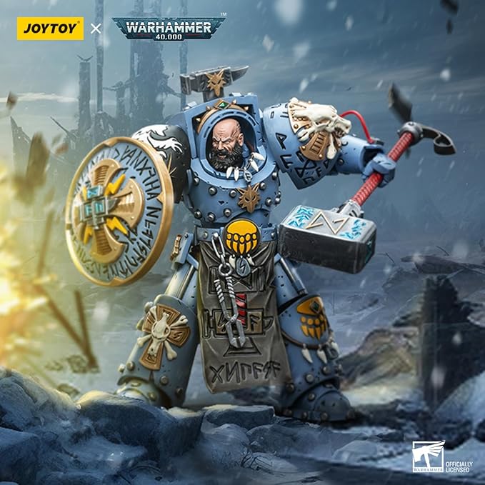 JOYTOY HAPPXYGG Warhammer 40k 1/18 4.7-inch Space Wolves Arjac Rockfist action figure model toy series - Figurio