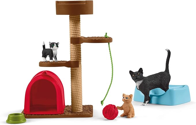 Schleich Farm World Cute Cats and Kittens Playtime Figurine Set - 9-Piece Realistic Momma Cat and Baby Kitten Figurine Large Playset forToddlers, Boys and Girls, Gift for Kids Ages 3+ - Figurio