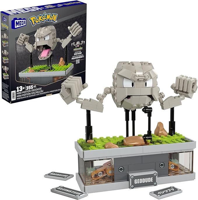 Mega Pokémon Building Toys Set, Mini Motion Geodude with 343 Pieces, 5 Inches Tall, Moving Arms and Mouth, Adult Collectible - Figurio