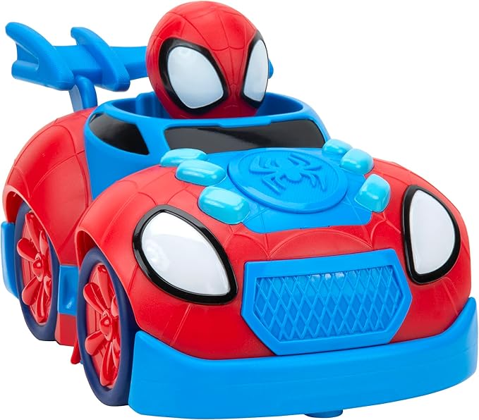 Marvel Spidey and His Amazing Friends Web Crawler RC - Remote-Controlled Vehicle - Features Built-in Super Hero with 4 Controller Functions, Blue & Red - Figurio