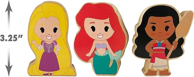 Just Play Disney Wooden Toys 3-Piece Figure Set with Rapunzel, Ariel, and Moana, Officially Licensed Kids Toys for Ages 2 Up - Figurio