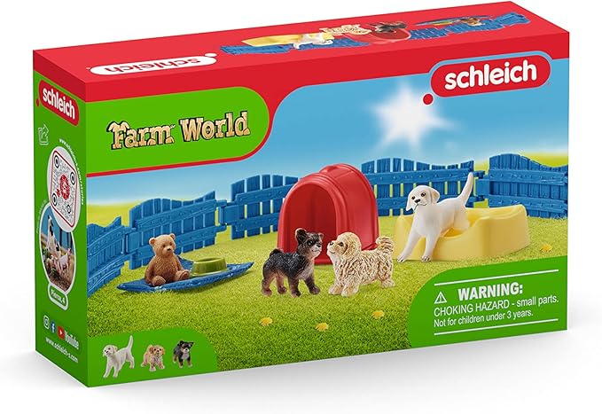 Schleich Farm World Puppy Pen 13-piece Educational Playset for Kids Ages 3-8 - Figurio