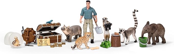 Schleich Wild Life Advent Calendar Surprise Animal Toy Set with Adventure Figurine - Wild Animal Playset with Baby Hippo, Cheetah, Lemur, Elephant, Meerkat, Scientist and More, Gift for Kids Ages 5+ - Figurio