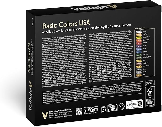 Vallejo Basic USA Acrylic Colors Paint Set, 17ml, Assorted Colors, 0.57 Fl Oz (Pack of 16) - Figurio