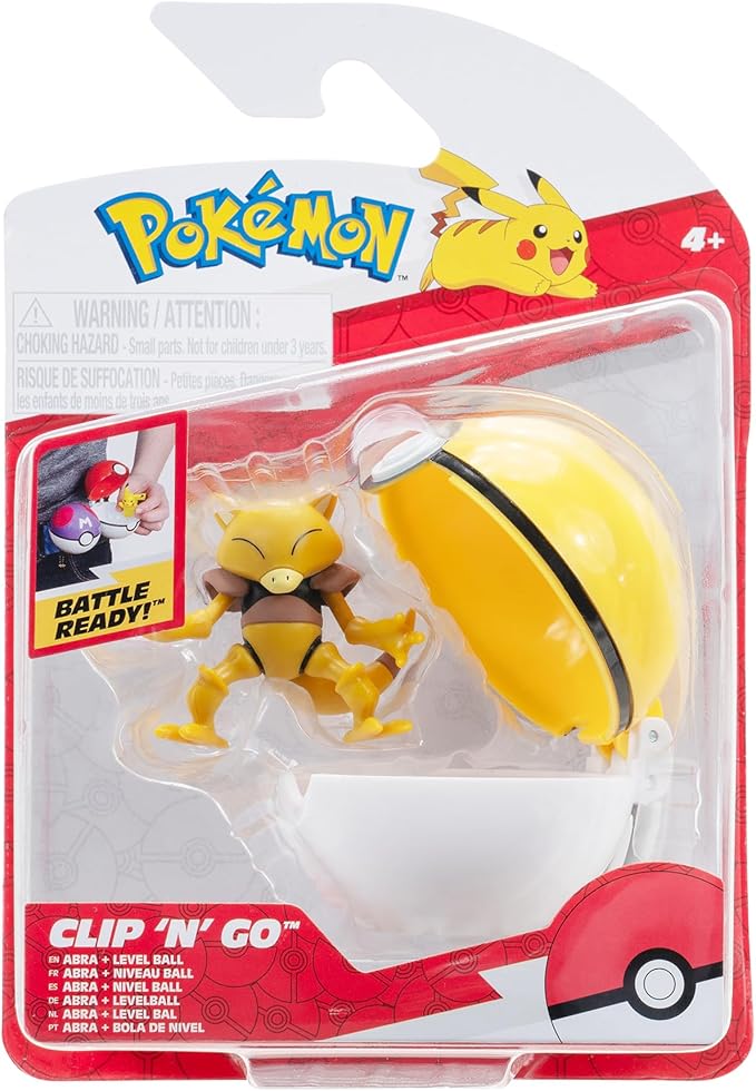 Pokémon Clip ‘N’ Go Abra and Level Ball - Includes 2-Inch Battle Figure and Level Ball Accessory - Figurio