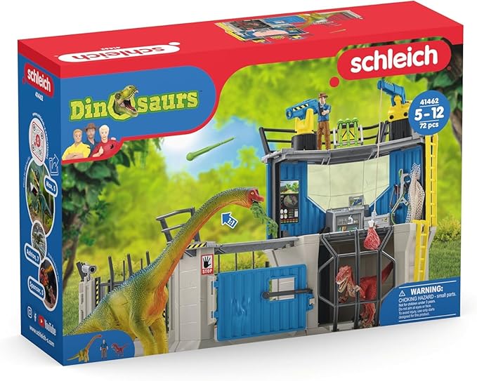 Schleich Dinosaur Toys Science Playset - 33-Piece Set Research Station with Brachiosaurus, Velociraptor, Men Scientist Action Figures, and Dart Cannon, Kids Figurines for Ages 4 and Above - Figurio