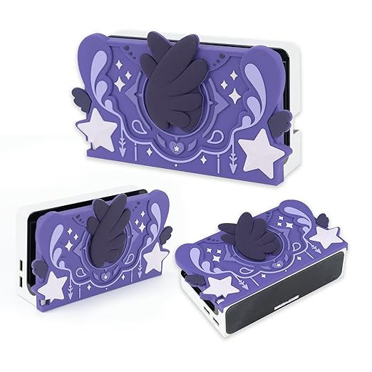 GeekShare Soft Silicone Faceplate Cover for Nintendo Switch/OLED Charging Dock, Anti-Scratch Dock Cover- Star Wings Series (Purple) - Figurio