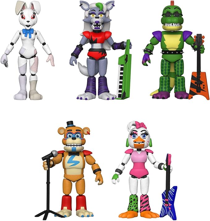 Funko Action Figures! Set of 5 - Five Nights at Freddy's - Security Breach - Pizzaplex - Glamrock Chica, Glamrock Freddy, Montgomery Gator, Roxanne Wolf and Vanny - Figurio