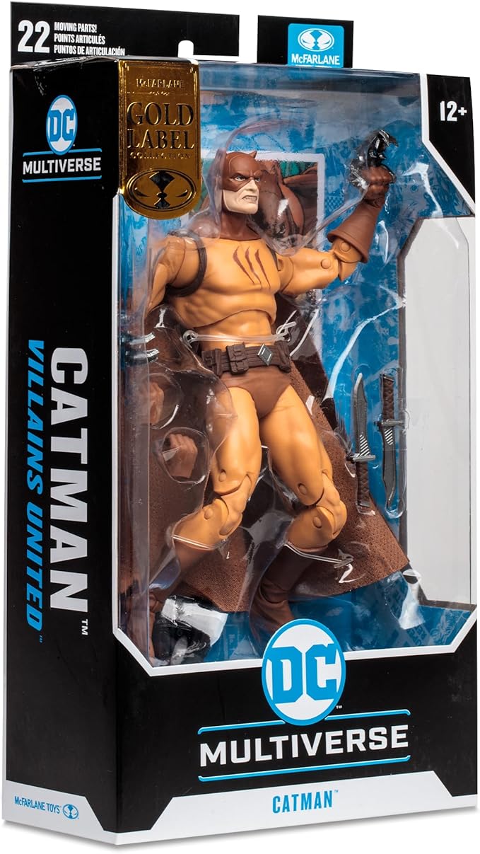 McFarlane DC Multiverse Catman Gold Label 7" Action Figure - Ultra Articulated Collectible with Knives, Claw Hands, and Fabric Cape (Villains United) - Figurio