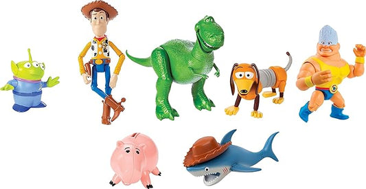 Mattel Disney and Pixar Toy Story Set of 7 Action Figures with Woody, Slinky, Rex, Hamm, Alien, Rocky & Shark, Mattel Disney100 Collectible - Figurio