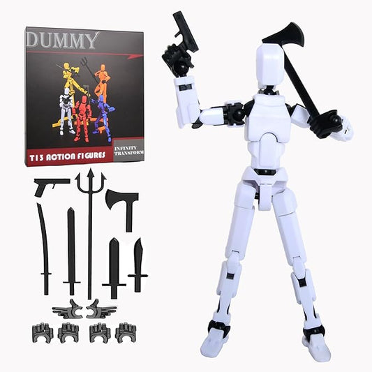 T-13 Action Figure with Pose Stand,Anime Robot Building Toy Sets,Lucky Puppet Joints for Boys,Girls,Men,Women,Multi-Jointed Moveable Dummy Desk Decoration,Desktop Ornament for Game Lover,White - Figurio