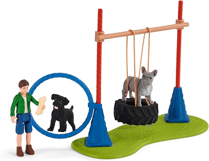 Schleich Farm World, Farm Toys for Girls and Boys Ages 3-8, 14-Piece Playset, Puppy Agility Training at The Dog Park - Figurio