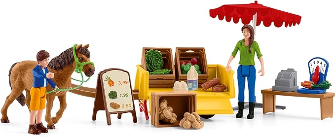 SCHLEICH Farm World, 21-Piece Playset, Farm Toys for Girls and Boys Ages 3-8, Sunny Day Mobile Farm Stand - Figurio