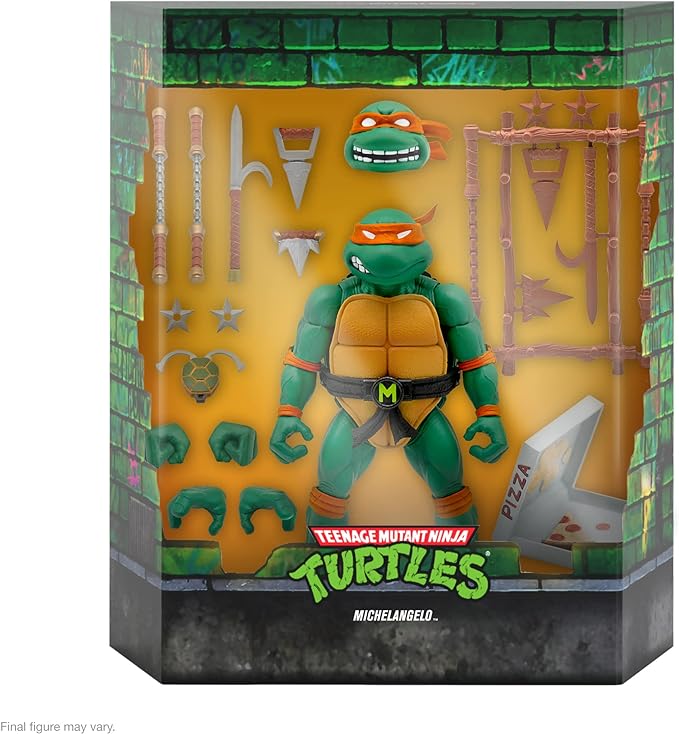 Super7 ULTIMATES! Teenage Mutant Ninja Turtles Michelangelo - 7" TMNT Action Figure with Accessories Classic Cartoon Collectibles and Retro Toys - Figurio